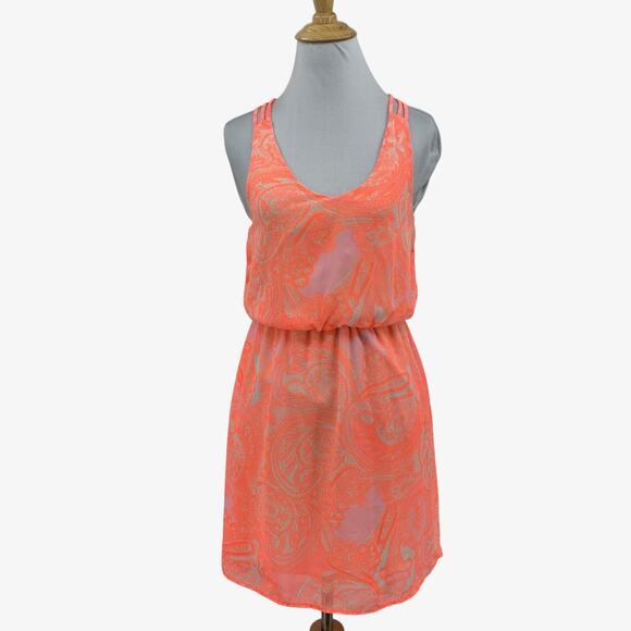 Lush Dresses & Skirts - Lush Tank Dress Womens S Small Peach Floral Paisley Cinch Waist Blouson Mini